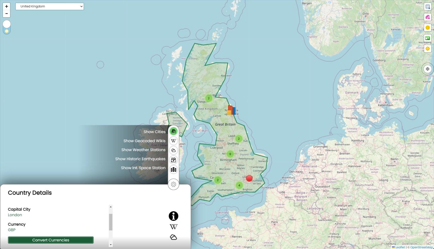 A screenshot of the Gazetteer Map Application project.