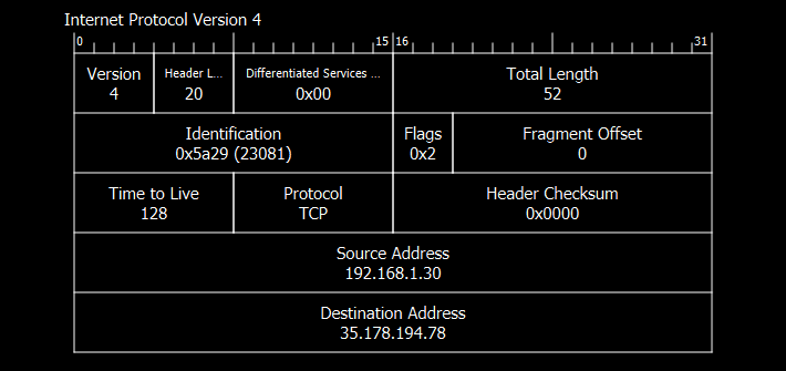 An IP header packet diagram